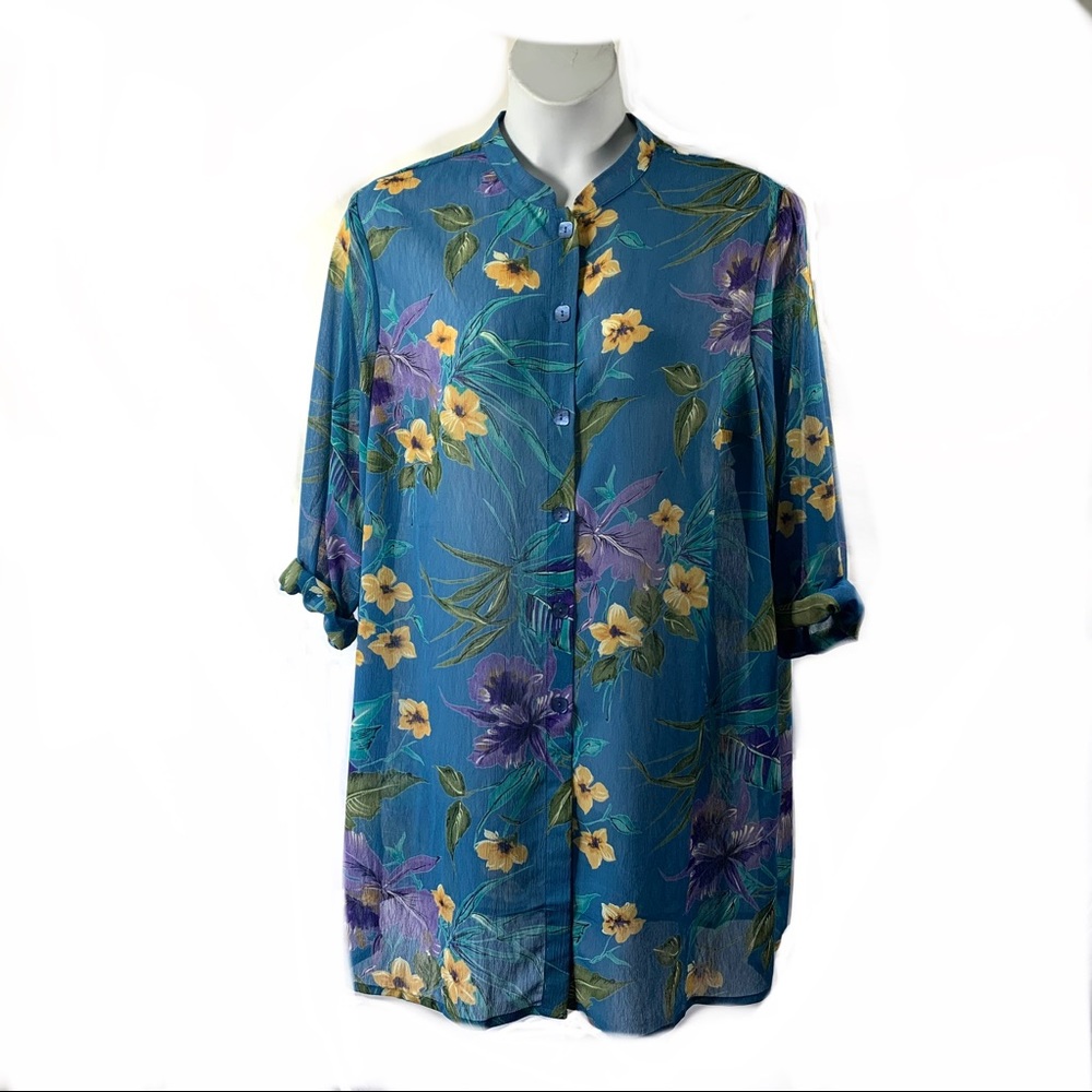 Beautiful Susan Graver Duster Tunic Top Sz 1X Blue - Picture 6 of 8